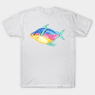 Fish, colorful watercolor, pink, blue, aqua, yellow T-Shirt